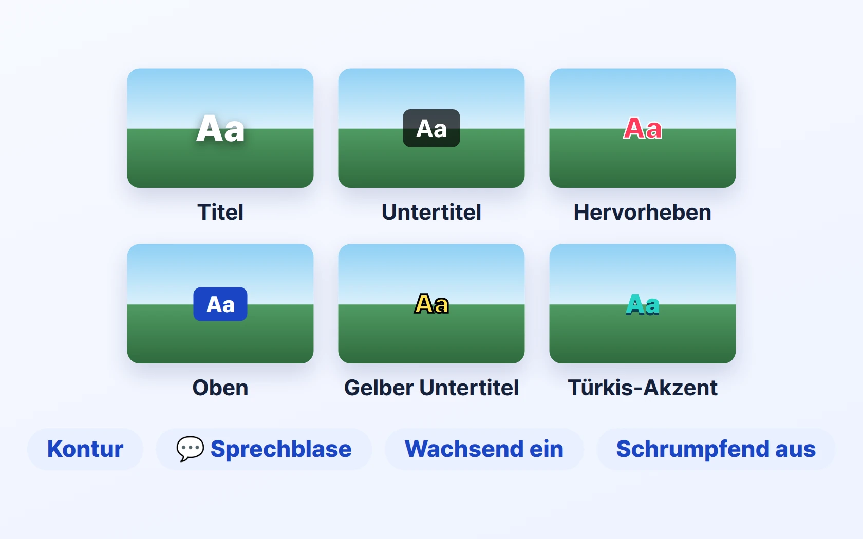 6 Untertitel-Vorlagen · Kontur · Sprechblasen · Ein- und Ausblendeffekte
