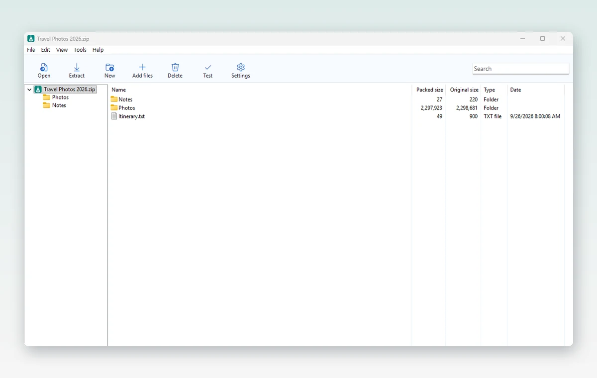 HanFlow Zip showing the contents of an archive