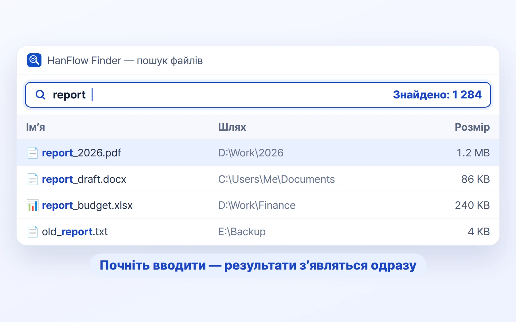 Результати пошуку HanFlow Finder, згруповані за папками